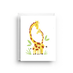 Greeting card with two cartoon giraffes on a white background