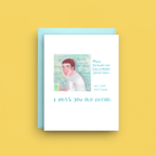 Greeting card with illustration of a person and text on a yellow background