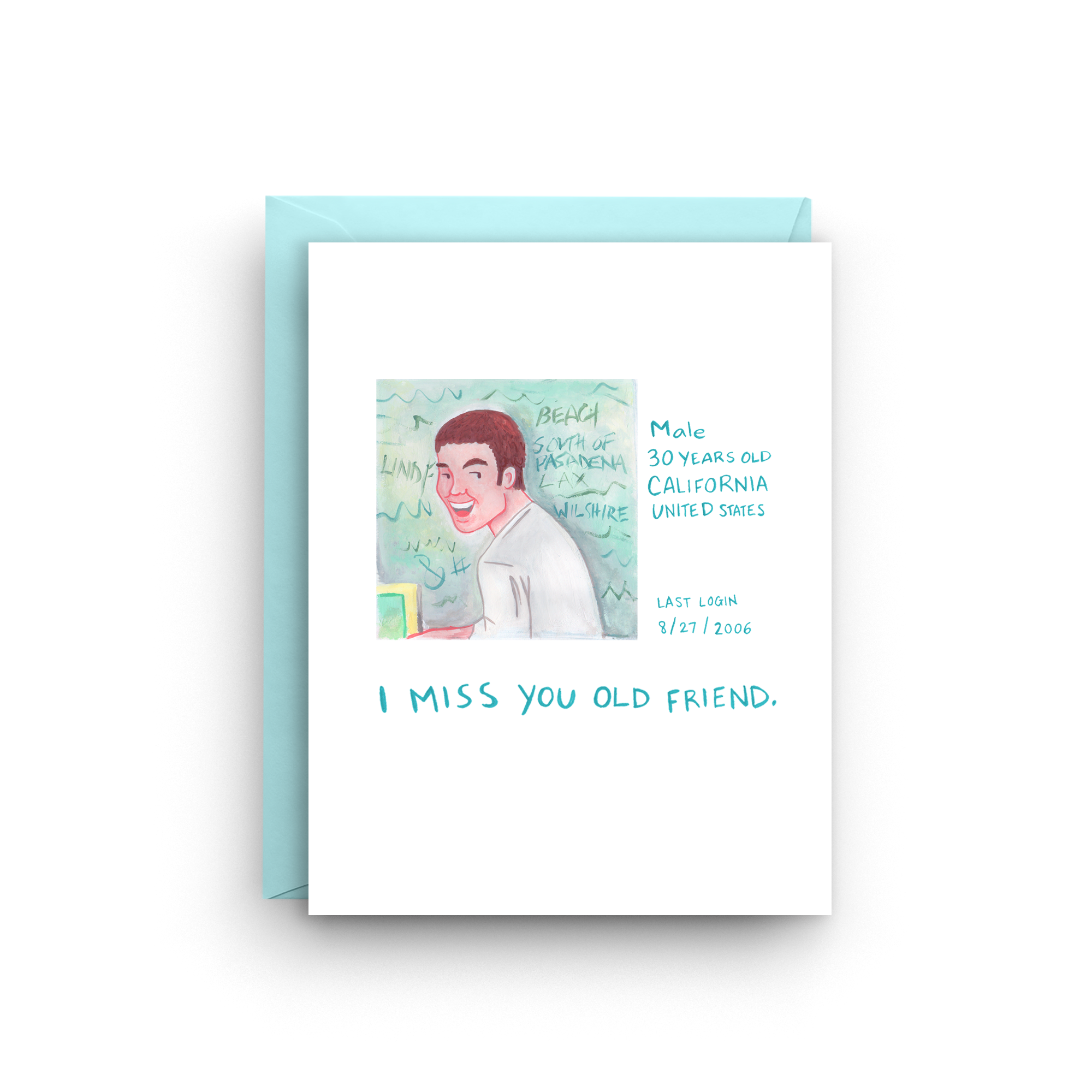 Greeting card with illustration of a person and text on a white background