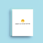 Greeting card with a yellow emoji and text on a light blue background