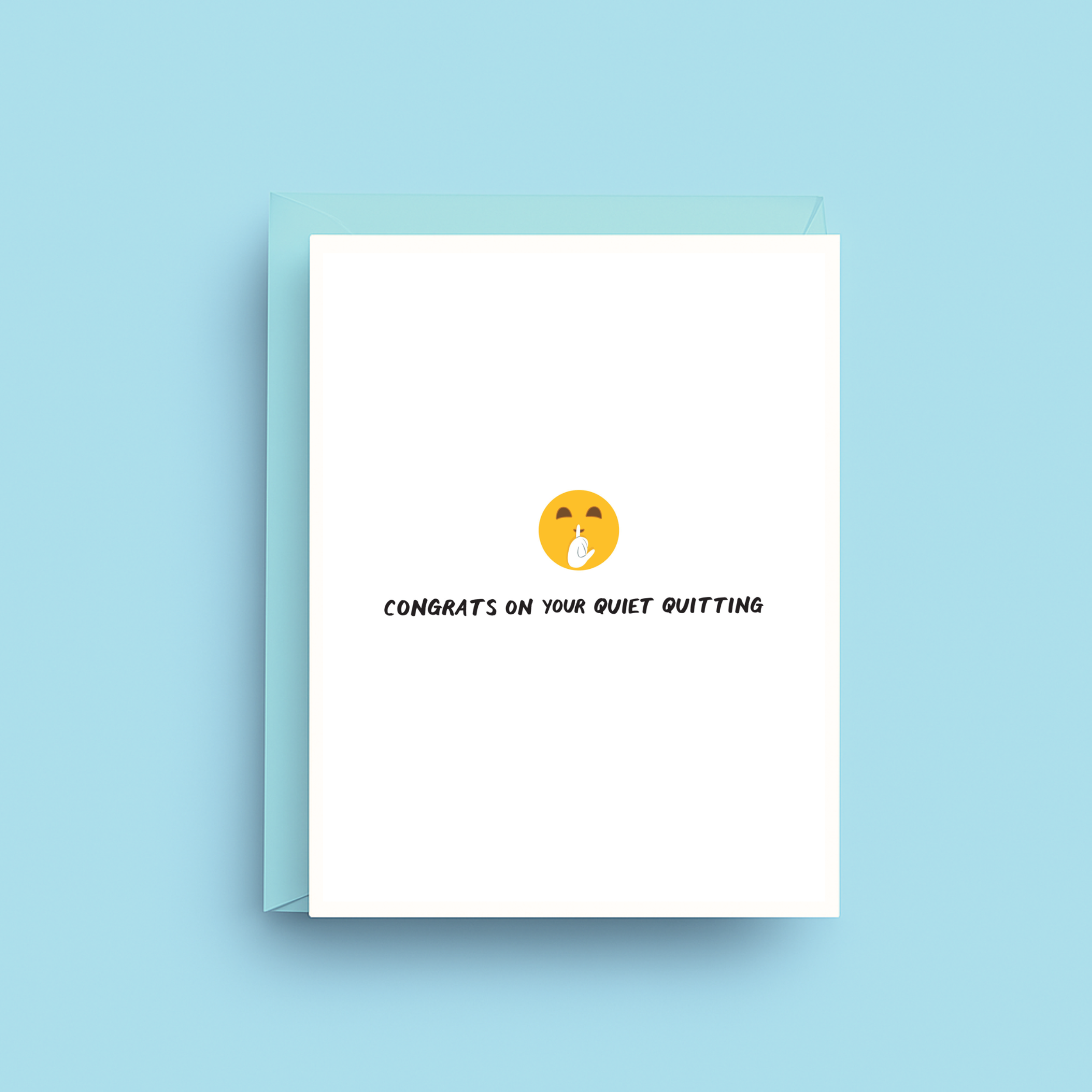 Greeting card with a yellow emoji and text on a light blue background