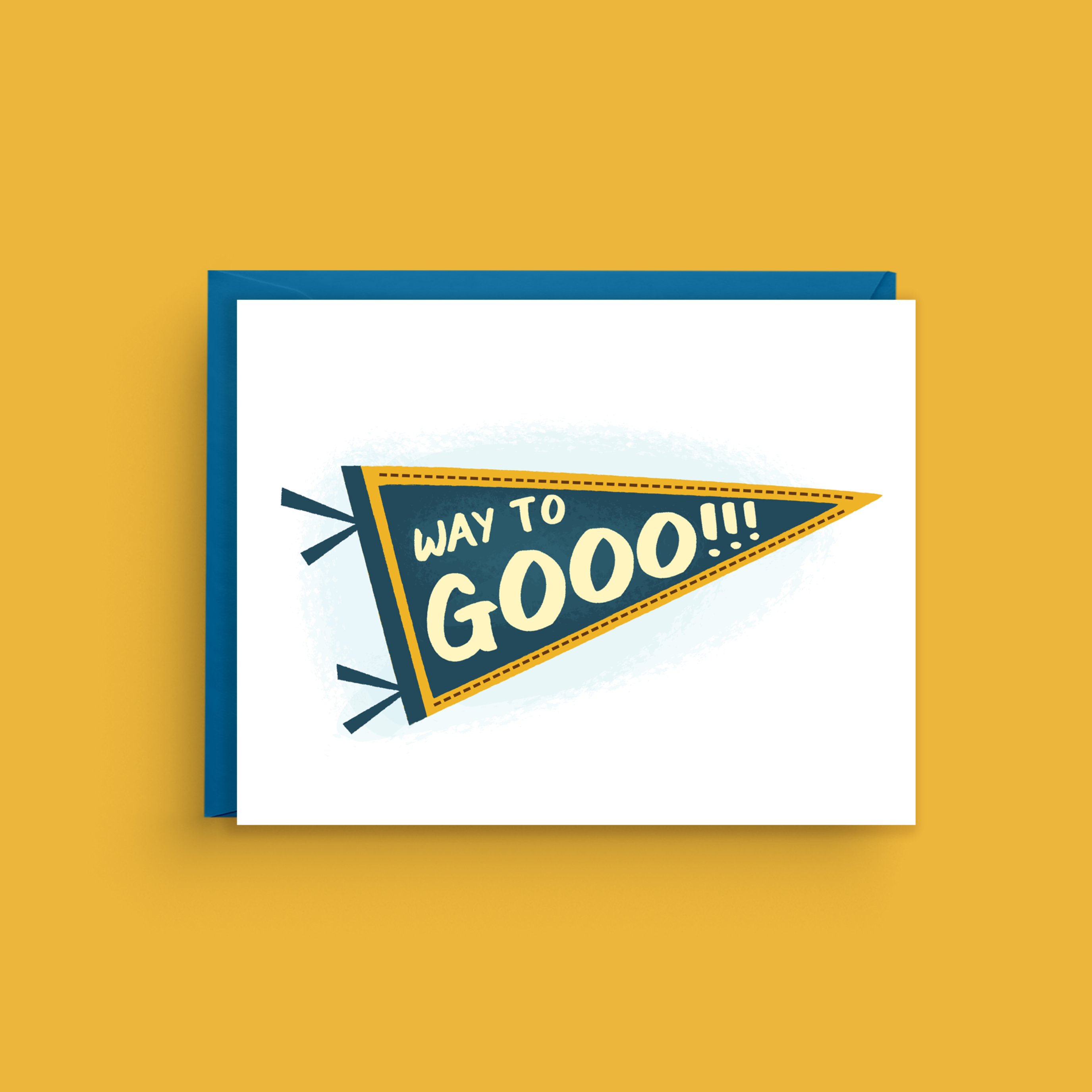 Greeting card with a colorful pennant design on a yellow background