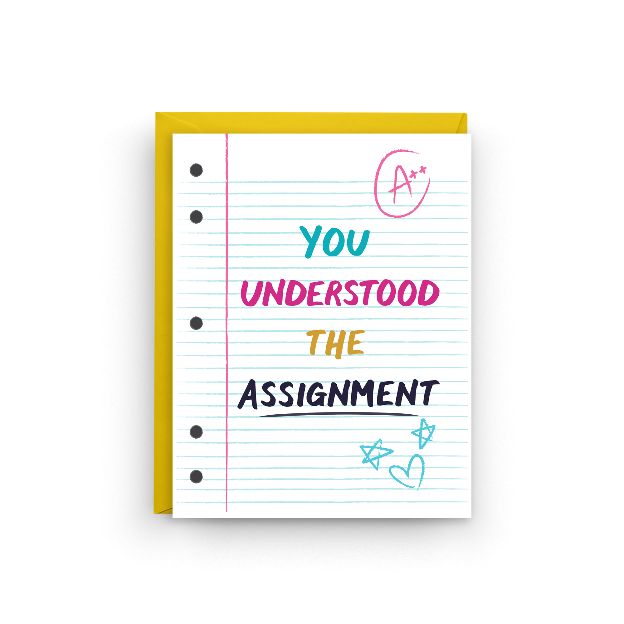 Card with lined paper design and text 'You understood the assignment' on a white background